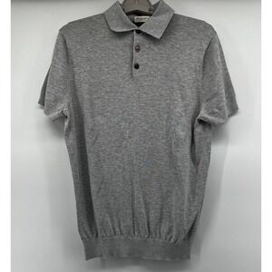 SUITSUPPLY‎ Mens Medium Shirt Neck Cotton Silk Polo Pullover Stretchy Gray EUC